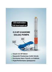 4'' 0.5 Hp 6 Kademe Dalgıç Pompa | 30 Mt Kablo Ve Panolu | 220v