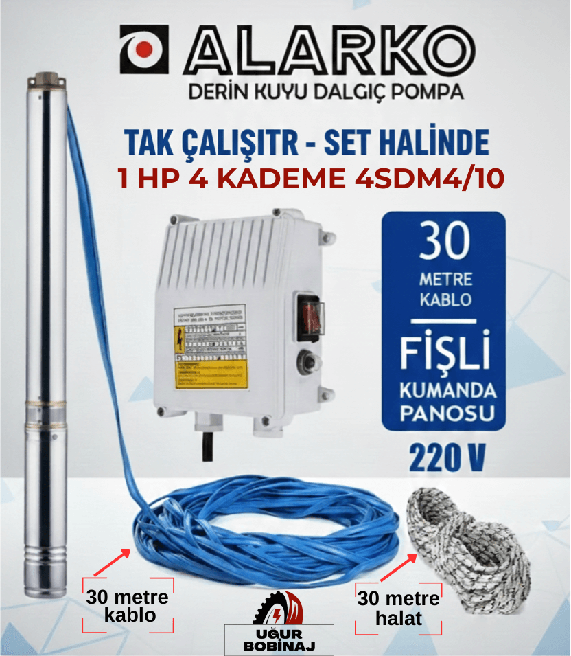 Alarko 4'' 1 Hp 10 Kademe Dalgıç Pompa 30 Mt Kablo Ve Pano Dahil (220) 4SDM4/10 DMD