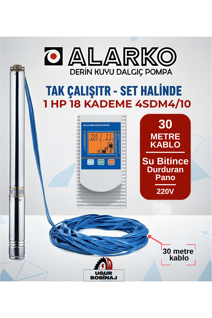 Alarko 4'' 1 Hp 10 Kademe Dalgıç Pompa 30 Mt Kablo Ve Su Bitince Duran Pano Dahil (220) 4SDM4/10 DMD