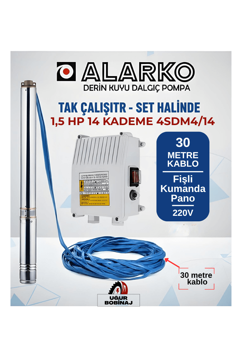 Alarko 4'' 1.5 Hp 14 Kademe Dalgıç Pompa 30 Mt Kablo Ve Fişli Kumanda Pano Dahil (220) 4SDM4/14 DMD