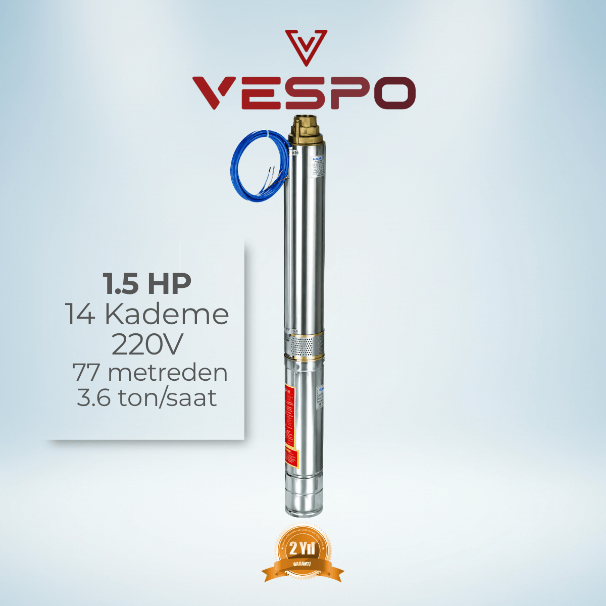 4'' 1.5 Hp 4004/14 Dalgıç Pompa 14 Kademe 220v (2 YIL GARANTİLİ)