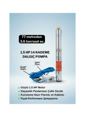4'' 1.5 Hp 14 Kademe Dalgıç Pompa | 30 Mt Kablo Ve Panolu | 220v