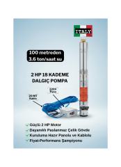 Vespo 4'' 2 HP 18 Kademe Dalgıç Pompa 20 mt Kablo ve Panolu (220V) 4004/18