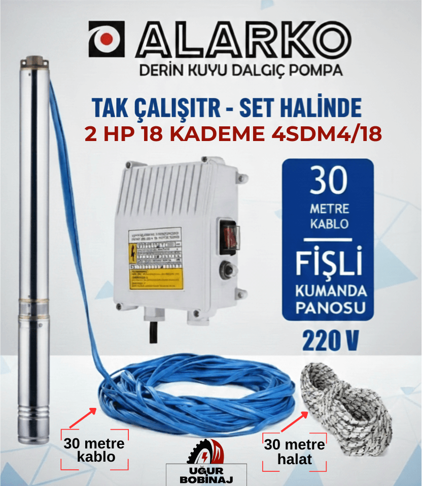 Alarko 4'' 2 Hp 18 Kademe Dalgıç Pompa 30 Mt Kablo Ve Pano Dahil (220V) 4SD4/18 DMD