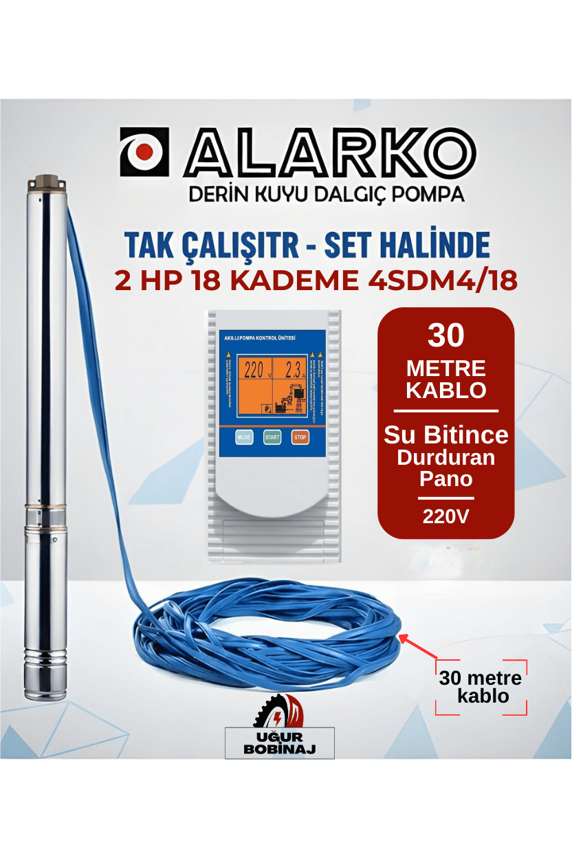 Alarko 4'' 2 Hp 18 Kademe Dalgıç Pompa 30 Mt Kablo Ve Su Bitince Duran Pano Dahil (220) 4SDM4/18 DMD