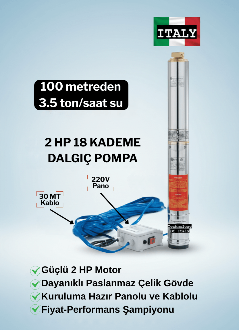 Vespo 4'' 2 Hp 4004/18 Kademe Dalgıç Pompa Kablo Ve Pano Dahil