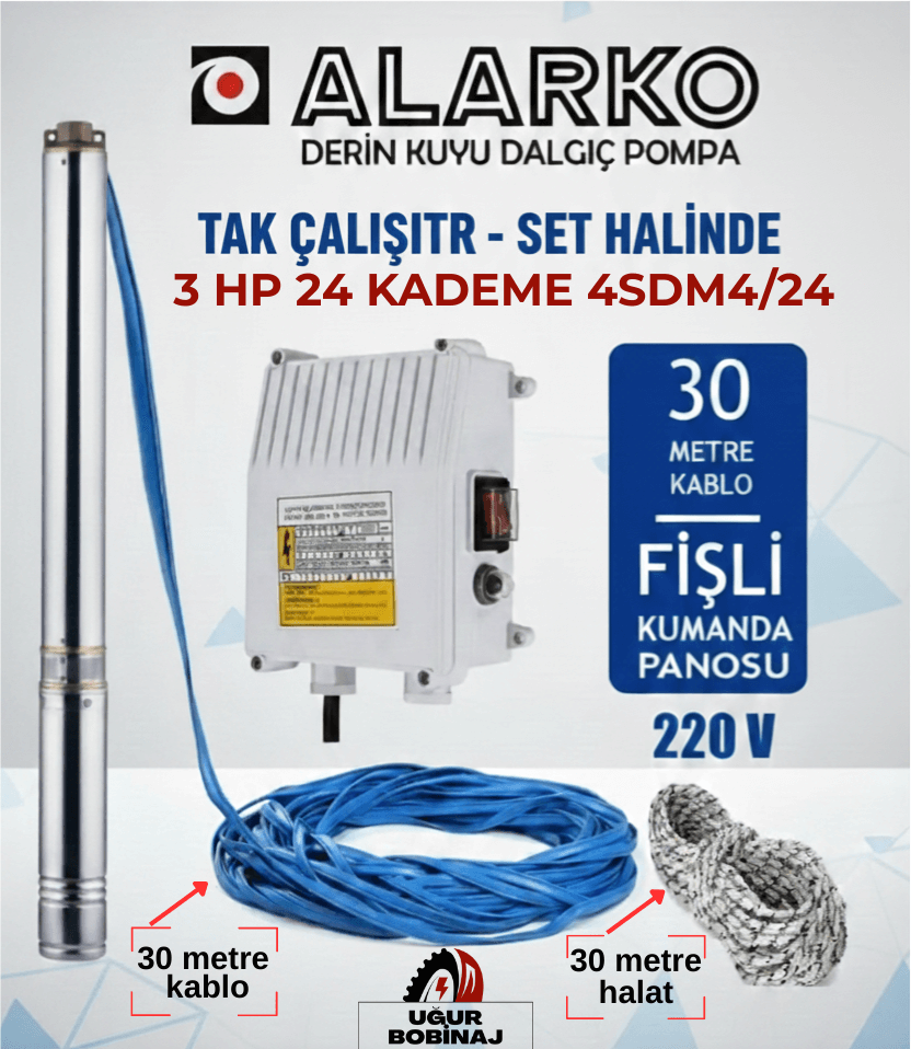 Alarko 4'' 3 Hp 24 Kademe Dalgıç Pompa 30 Mt Kablo Ve Pano Dahil (220V) 4SD4/24 DMD