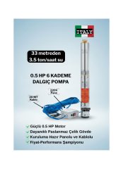 Vespo Italyan Teknoloji 0.5 Hp 6 Kademe Dalgıç Pompa | 20 Mt Kablo ve Panolu | 220v