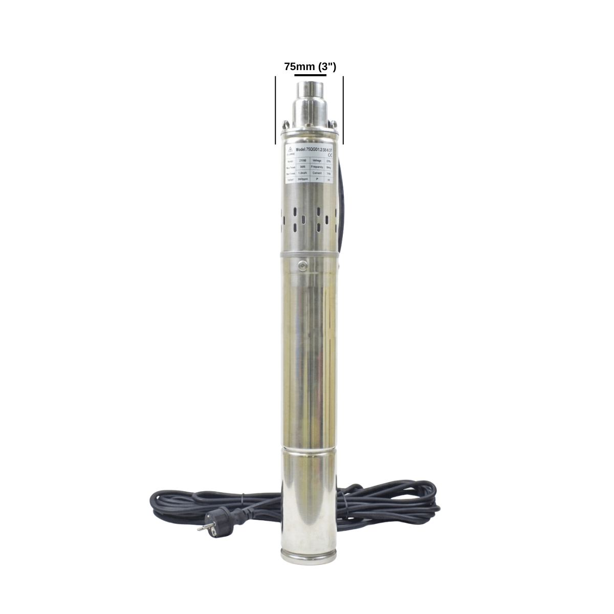 Vespo 3” 1 HP Derin Kuyu Dalgıç Pompa 75 mm (En İnce) | 10 Metre Kablolu | 220V