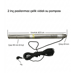 Vespo 2” 0.5 Hp 50mm En İnce Dalgıç Pompa | 30 Metre Kablolu | 220V | 370W