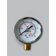 Vespo Alt Çıkışlı Manometre | Hidrofor Basınç Göstergesi | 0-6 / 0-10 / 0-16 Bar